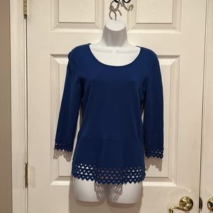 Talbot Royal Blue Top with Lacey Cutout Edges Sz M